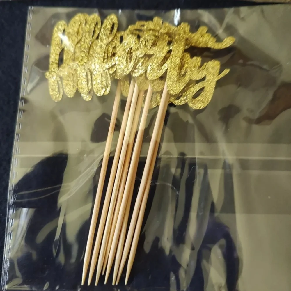 Happy Birthday, 40th Theme, Gold Glitter, 3 Designs, 24 Pack, Cupcake Toppers
